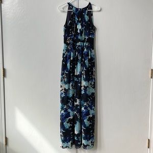 Eliza J Navy and Light Blue Floral Maxi Dress